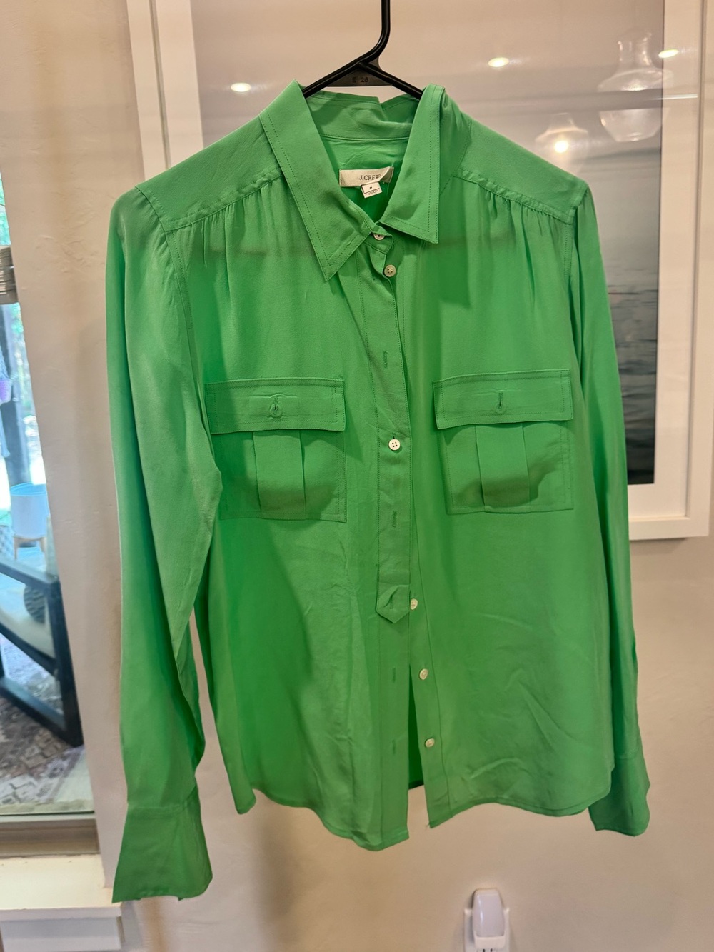 J. Crew Bright Green Silk Button-Down Shirt